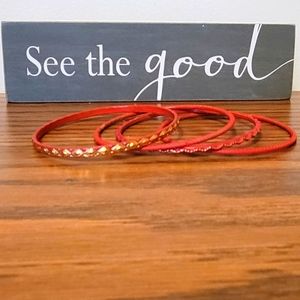 Ashley Stewart raspberry red metal boho hippie bangle bracelet set.